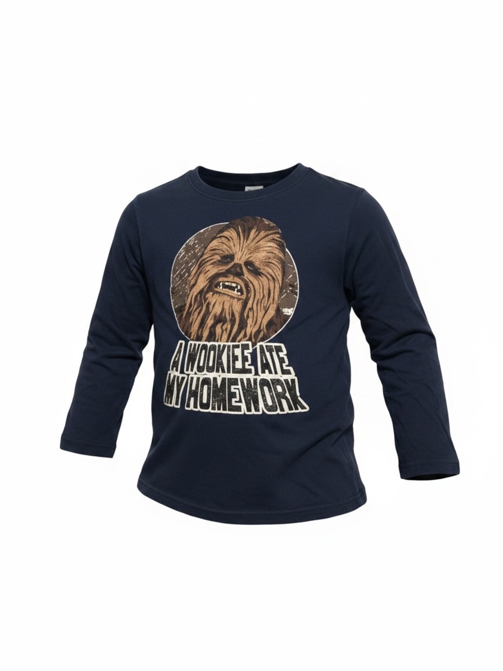 Star Wars Navy Long Sleeve Wookiee Graphic Tee with Beige Print